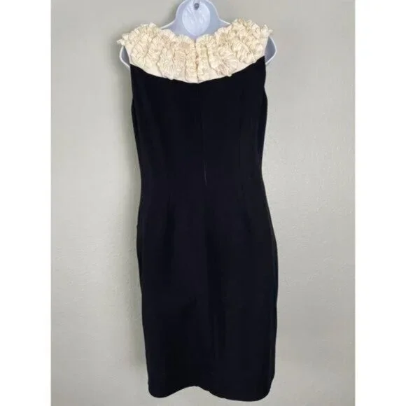 Gabby Skye black cream ruffle embellished‎ neck shift dress 10 pockets - Picture 7 of 11